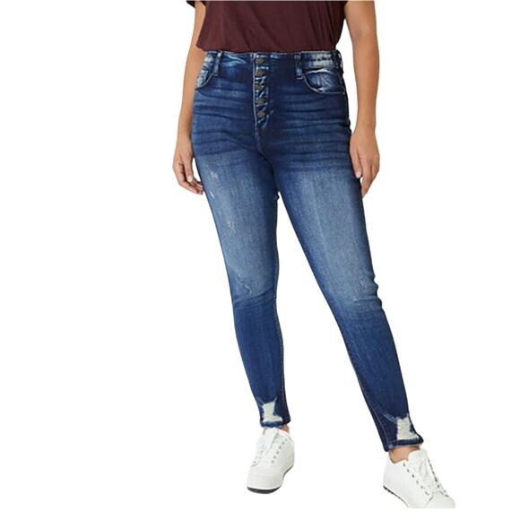 Kancan Curvy Sophia High Rise skinny button fly blue jeans distressed size 3XL - Picture 3 of 11